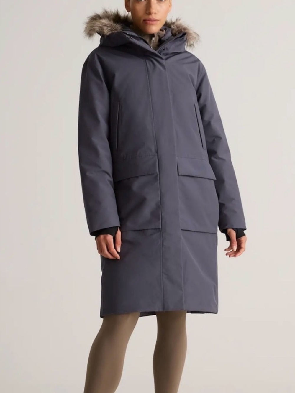 Quince Navy Faux-Fur Hooded Puffer Coat